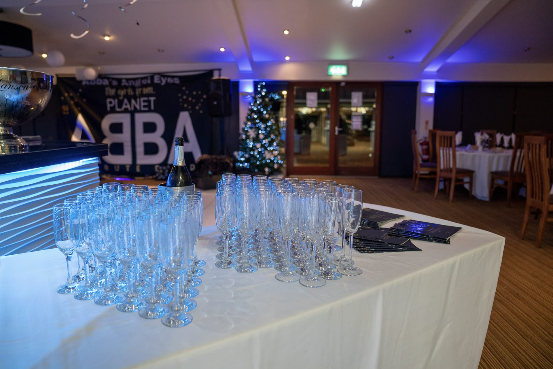 glassware ready for guests at a christmas venue in nottingham