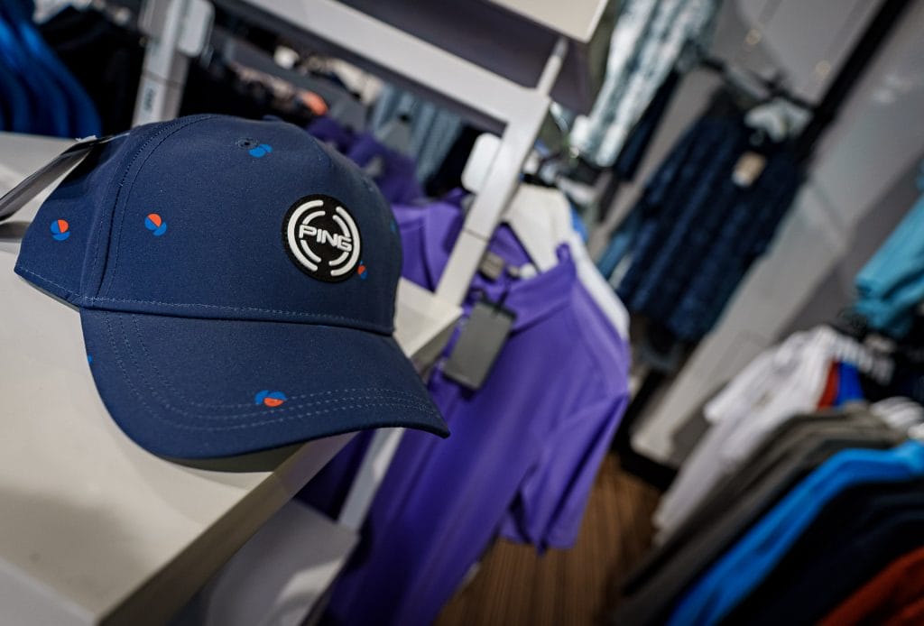 ping cap at a golf shop near nottingham
