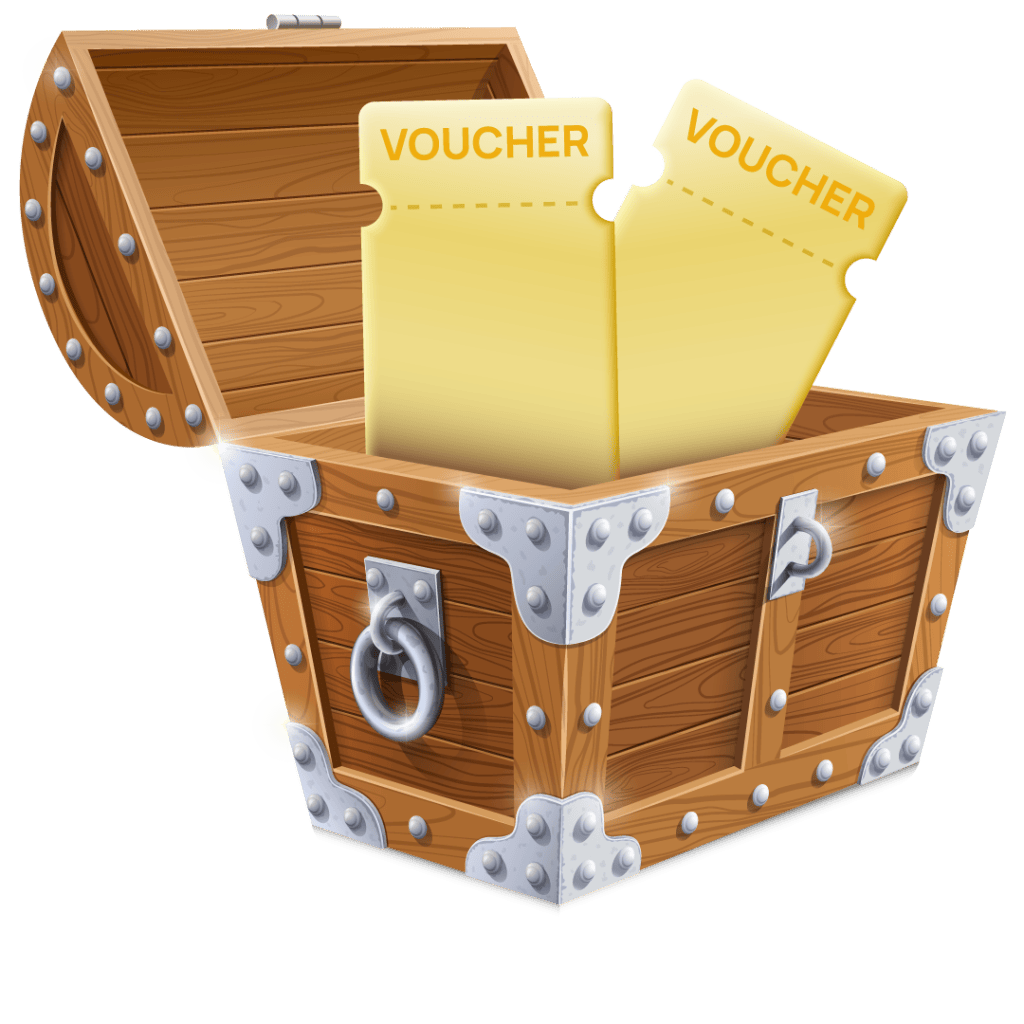 Illustration of vouchers in a treasure chest